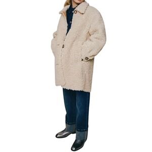 ZARA GIRLS Cream Teddy Sherpa Fleece Coat Jacket Button Front Cozy Size 11-12